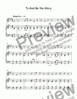 page one of trad. - To God Be the Glory - for trumpet Bb & piano