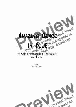 page one of Amazing Grace in Blue for Trombone in C (bass clef) and Piano