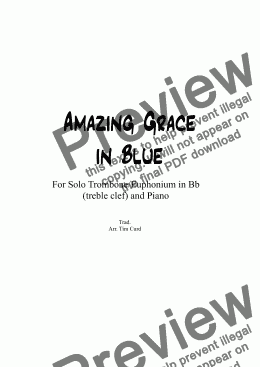 page one of Amazing Grace in Blue for Trombone/Euphonium in Bb (treble clef) and Piano