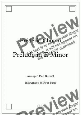 page one of Prélude in E Minor, arranged for instruments in four parts - Score and Parts