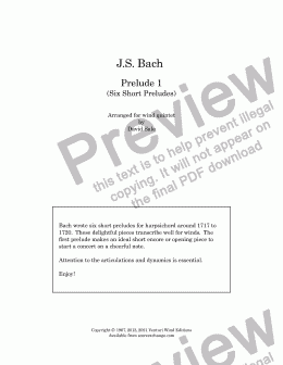 page one of Prelude 1 (BWV 933) from Six Short Preludes (wind quintet)