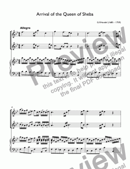 page one of Handel, George - Arrival of the Queen of Sheba - duet for 2 trumpet C & piano