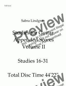 page one of Studies for Guitar Appended Scores Volume II Studies No. 16-31