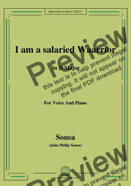 page one of Sousa-I am a salaried Waarrior,in D Major,for Voice and Piano