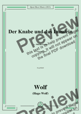 page one of Wolf-Der Knabe und das Immlein,in g minor,IHW 22 No.2,from Morike-Lieder,for Voice and Piano