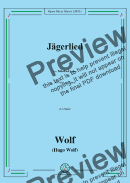 page one of Wolf-Jagerlied,in A Major,IHW 22 No.4,from Morike-Lieder,for Voice and Piano