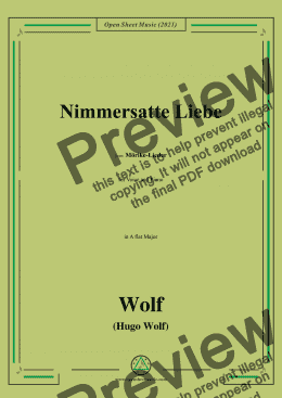 page one of Wolf-Nimmersatte Liebe,in A flat Major,IHW 22 No.9,from Morike-Lieder,for Voice and Piano