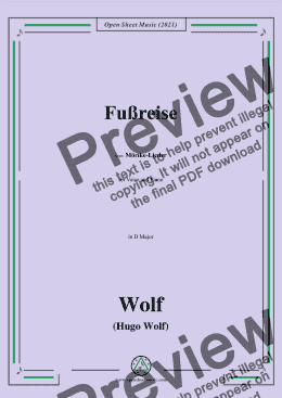 page one of Wolf-Fußreise,in D Major,IHW 22 No.10,from Morike-Lieder,for Voice and Piano