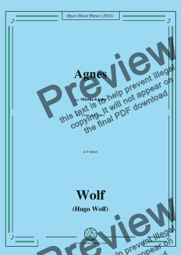 page one of Wolf-Agnes,in f minor,IHW 22 No.14,from Morike-Lieder,for Voice and Piano