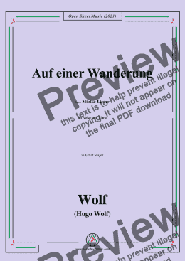 page one of Wolf-Auf einer Wanderung,in E flat Major,IHW 22 No.15,from Morike-Lieder,for Voice and Piano