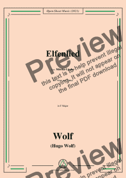 page one of Wolf-Elfenlied,in F Major,IHW 22 No.16,from Morike-Lieder,for Voice and Piano