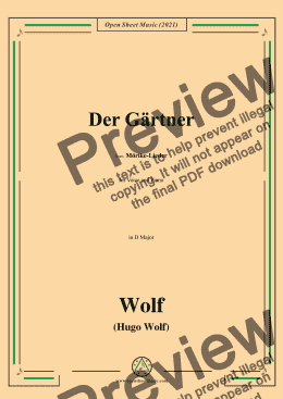 page one of Wolf-Der Gartner,in D Major,IHW 22 No.17,from Morike-Lieder,for Voice and Piano