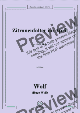 page one of Wolf-Zitronenfalter im April,in A Major,IHW 22 No.18,from Morike-Lieder,for Voice and Piano