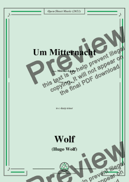 page one of Wolf-Um Mitternacht,in c sharp minor,IHW 22 No.19,from Morike-Lieder,for Voice and Piano