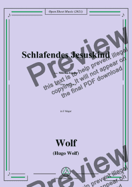 page one of Wolf-Schlafendes Jesuskind,in F Major,IHW 22 No.25,from Morike-Lieder,for Voice and Piano