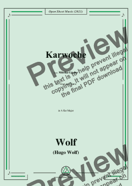 page one of Wolf-Karwoche,in A flat Major,IHW 22 No.26,from Morike-Lieder,for Voice and Piano