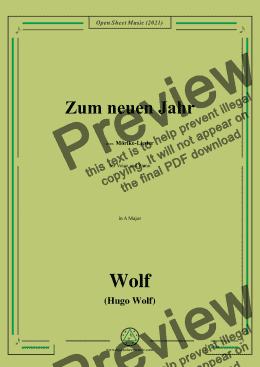 page one of Wolf-Zum neuen Jahr,in A Major,IHW 22 No.27,from Morike-Lieder,for Voice and Piano