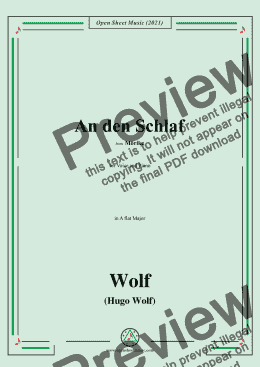 page one of Wolf-An den Schlaf.Schlaf!in A flat Major,IHW 22 No.29,from Morike-Lieder,for Voice and Piano