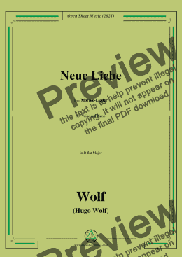 page one of Wolf-Neue Liebe,in B flat Major,IHW 22 No.30,from Morike-Lieder,for Voice and Piano