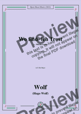 page one of Wolf-Wo find ich Trost,in E flat Major,IHW 22 No.31,from Morike-Lieder,for Voice and Piano