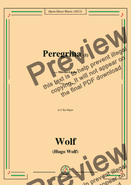 page one of Wolf-Peregrina I,in E flat Major,IHW 22 No.33,from Morike-Lieder,for Voice and Piano