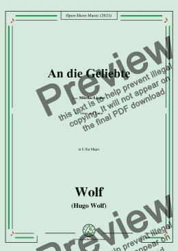 page one of Wolf-An die Geliebte,in E flat Major,IHW 22 No.32,from Morike-Lieder,for Voice and Piano