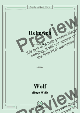 page one of Wolf-Heimweh,in F Major,from Morike-Lieder,for Voice and Piano