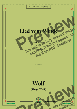 page one of Wolf-Lied vom Winde,in f minor,IHW 22 No.38,from Morike-Lieder,for Voice and Piano