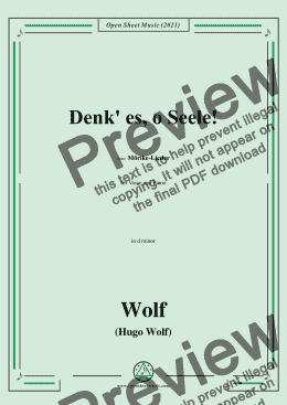 page one of Wolf-Denk es,o Seele!in d minor,IHW 22 No.39,from Morike-Lieder,for Voice and Piano