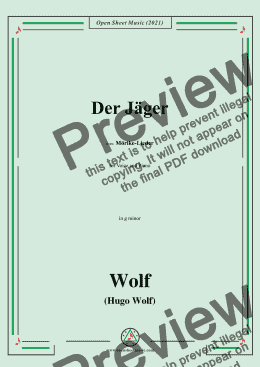 page one of Wolf-Der Jager,in g minor,IHW 22 No.40,from Morike-Lieder,for Voice and Piano