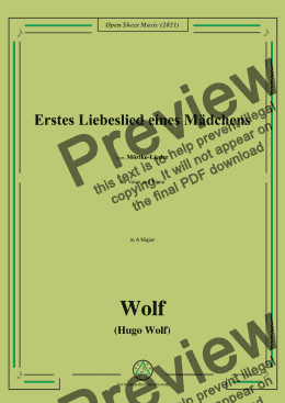 page one of Wolf-Erstes Liebeslied eines Madchens,in A Major,IHW 22 No.42,from Morike-Lieder,for Voice and Piano