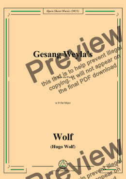 page one of Wolf-Gesang Weylas,in D flat Major,IHW 22 No.46,from Morike-Lieder,for Voice and Piano