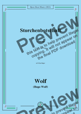 page one of Wolf-Storchenbotschaft,in B flat Major,IHW 22 No.48,from Morike-Lieder,for Voice and Piano