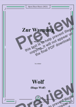 page one of Wolf-Zur Warnung,in a minor,IHW 22 No.49,from Morike-Lieder,for Voice and Piano