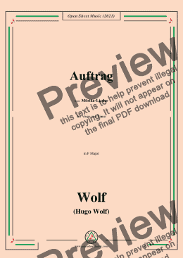 page one of Wolf-Auftrag,in F Major,IHW 22 No.50,from Morike-Lieder,for Voice and Piano