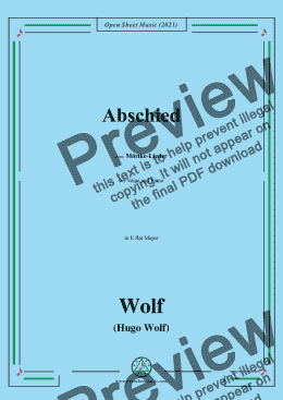 page one of Wolf-Abschied,in E flat Major,IHW 22 No.53,from Morike-Lieder,for Voice and Piano