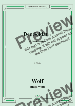 page one of Wolf-Der Soldat I,in C Major,IHW 7 No.5,from Eichendorff-Lieder,for Voice and Piano