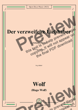 page one of Wolf-Der verzweifelte Liebhaber,in g minor,IHW 7 No.14,from Eichendorff-Lieder,for Voice and Piano