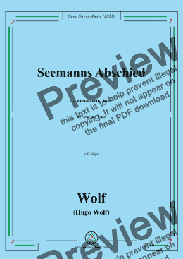 page one of Wolf-Seemanns Abschied,in F Major,IHW 7 No.17,from Eichendorff-Lieder,for Voice and Piano