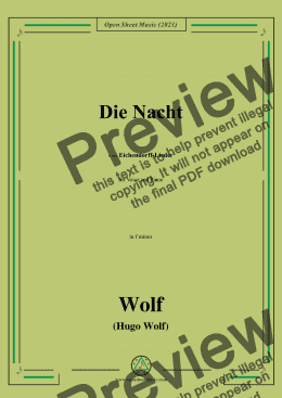 page one of Wolf-Die Nacht,in f minor,IHW 7 No.19,from Eichendorff-Lieder,for Voice and Piano