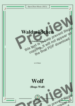 page one of Wolf-Waldmadchen,in G Major,IHW 7 No.20,from Eichendorff-Lieder,for Voice and Piano