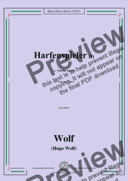 page one of Wolf-Harfenspieler I,in g minor,IHW10 No.1,from Goethe Lieder,for Voice and Piano