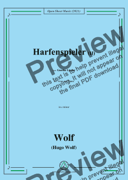 page one of Wolf-Harfenspieler II,in c minor,IHW10 No.2,from Goethe Lieder,for Voice and Piano