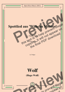 page one of Wolf-Spottlied aus Wilhelm Meister,in F Major,IHW10 No.4,from Goethe Lieder,for Voice and Piano