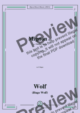 page one of Wolf-Mignon I,in F Major,IHW10 No.5,from Goethe Lieder,for Voice and Piano