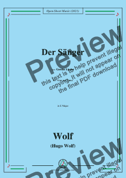 page one of Wolf-Der Sanger,in E Major,IHW10 No.10,from Goethe Lieder,for Voice and Piano