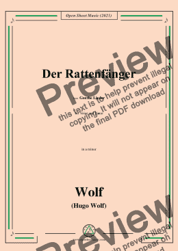 page one of Wolf-Der Rattenfanger,in a minor,IHW10 No.11,from Goethe Lieder,for Voice and Piano