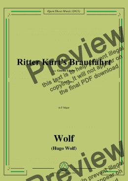 page one of Wolf-Ritter Kurts Brautfahrt,in F Major,IHW10 No.12,from Goethe Lieder,for Voice and Piano