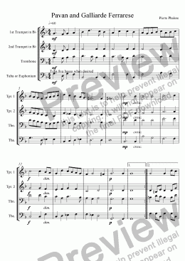 page one of Renaissance Music for Brass: "Pavan Ferrarese and Galliarde" for Brass Quartet