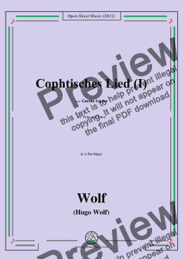 page one of Wolf-Cophtisches Lied I,in A flat Major,IHW10 No.14,from Goethe Lieder,for Voice and Piano